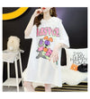 デザインセンスのあるミドル丈のトレンドプリントドールカラー半袖Tシャツワンピース<S-3018>