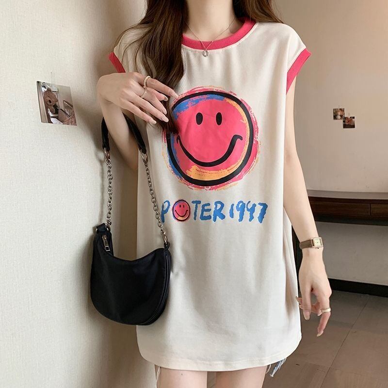 【半額！期間限定！！】超人気 ファッション カジュアル プリント ノースリーブ Tシャツ<S-8487>