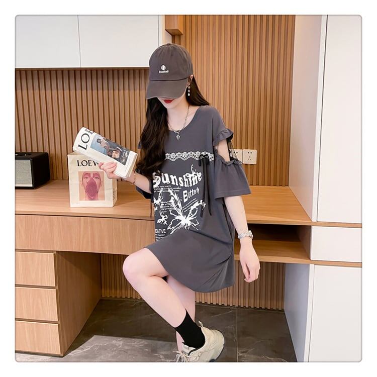 話題沸騰中 切り替え スウィートプリント 全2色 半袖Tシャツ ＜S-8652＞