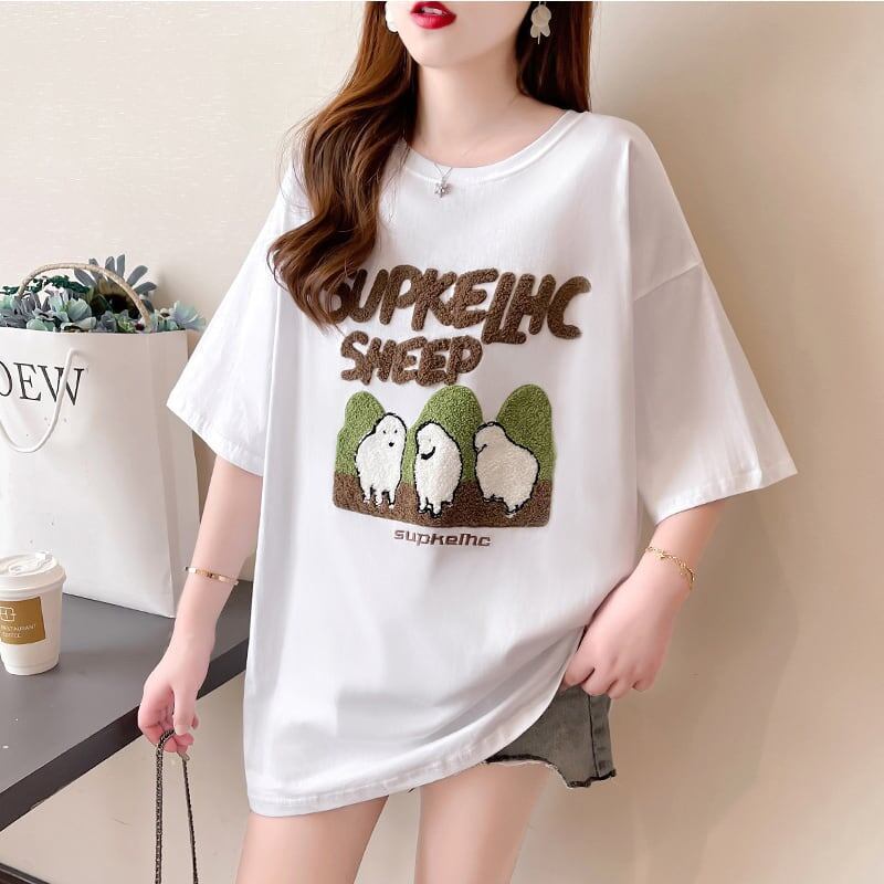 合わせやすい 切り替え チャーミング プリント Tシャツ カットソー＜S-3480＞
