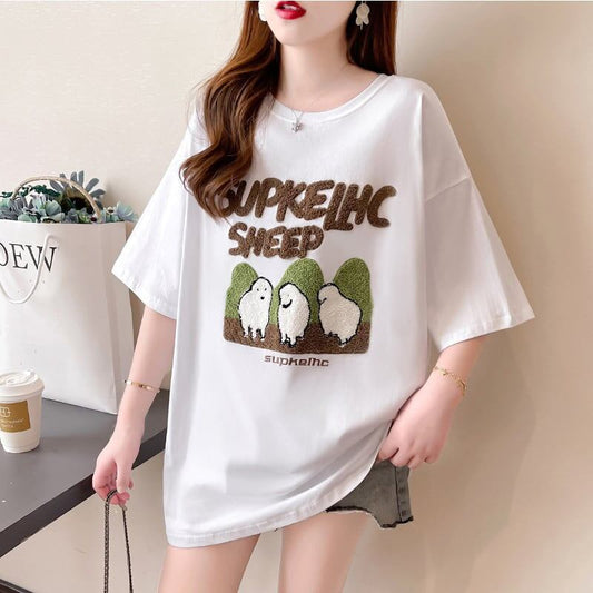 合わせやすい 切り替え チャーミング プリント Tシャツ カットソー＜S-3480＞