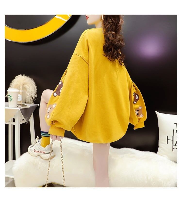 【半額！期間限定！！】韓国風ルーズラウンドネックミドル丈ファッション怠惰なトップス<S-5067>