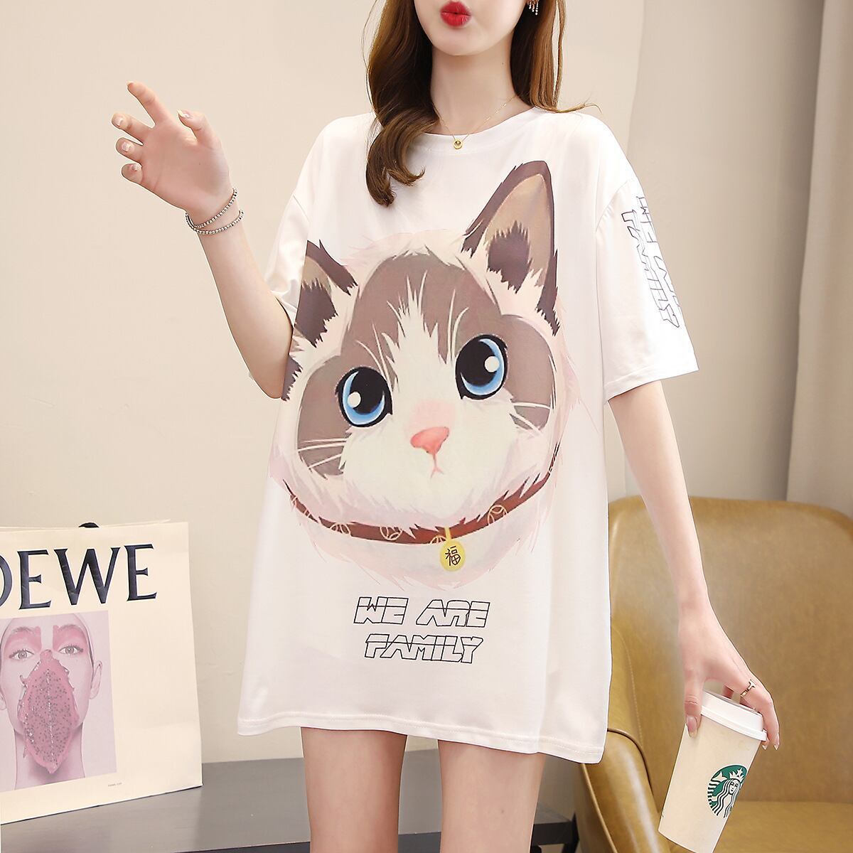 新商品 カジュアル 売り切れ必至 ルーズ プリント 全2色 半袖Tシャツ<S-8777>