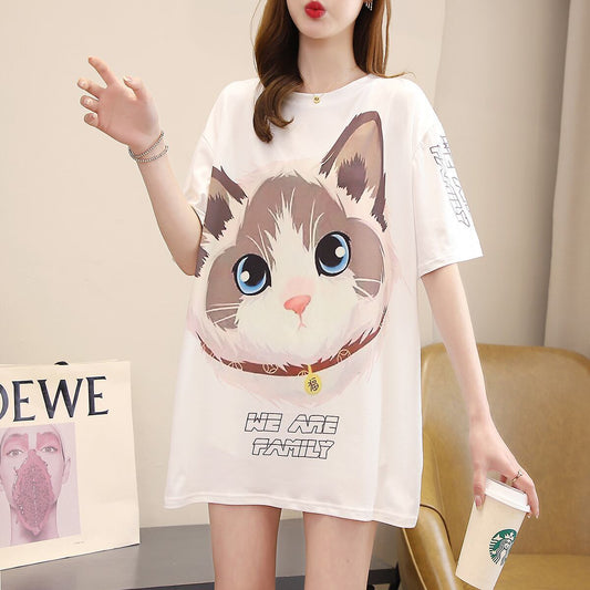 新商品 カジュアル 売り切れ必至 ルーズ プリント 全2色 半袖Tシャツ<S-8777>