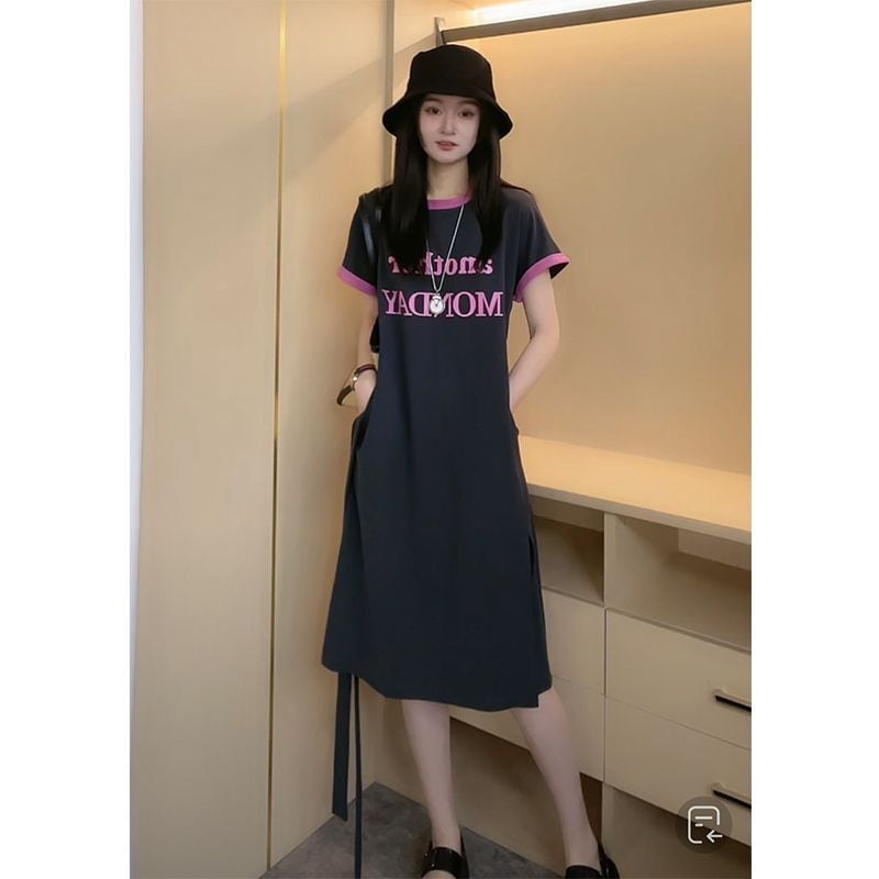 売り切れ必至 簡潔 上質 半袖Tシャツワンピース<S-8288>