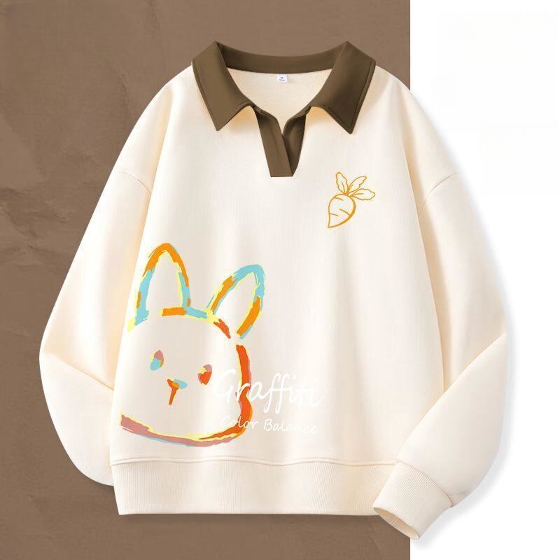 大人可愛いウサギちゃんロゴポロネック裏起毛スウェット全6色<S-4507>