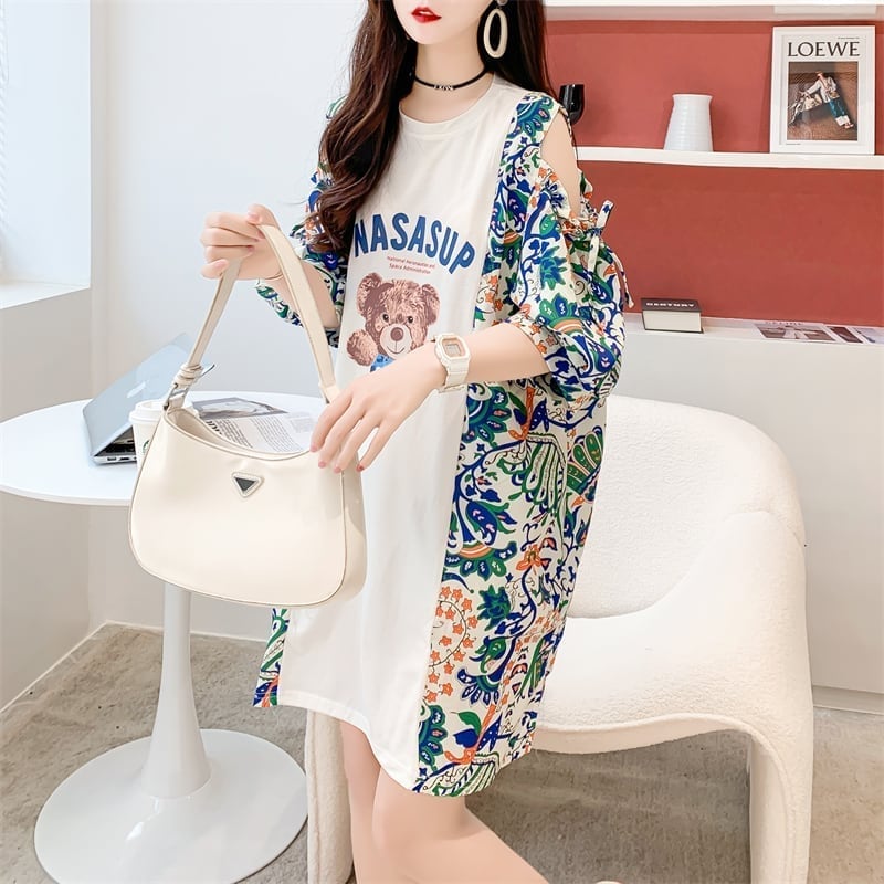 フライドストリート半袖トレンディな韓国風ラウンドネックTシャツ<S-2868>
