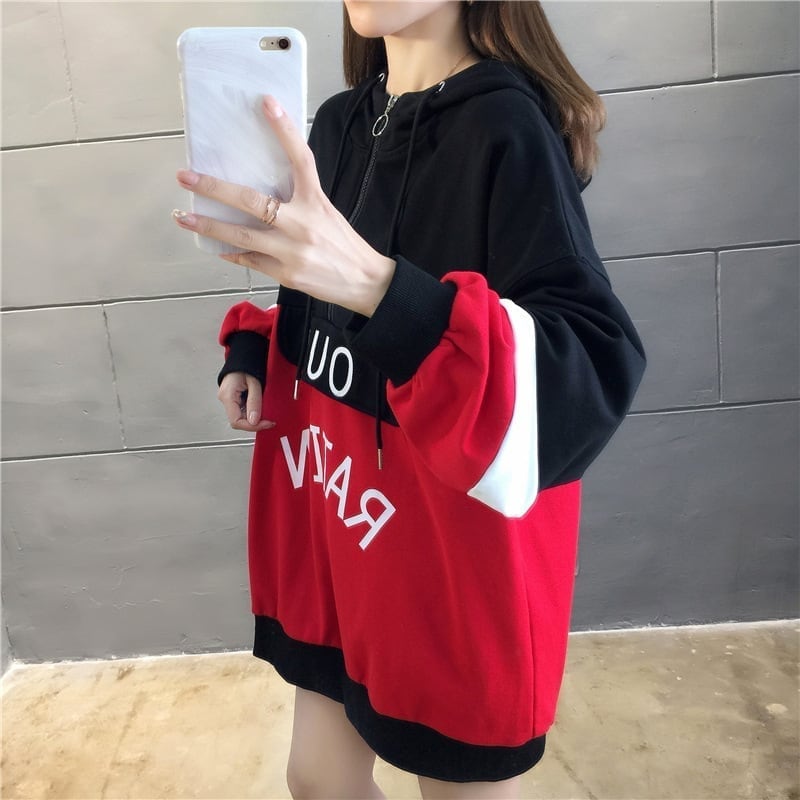 オシャレ感たっぷり 切り替え 美人度アップ ジッパー スウェット パーカー＜S-2842＞