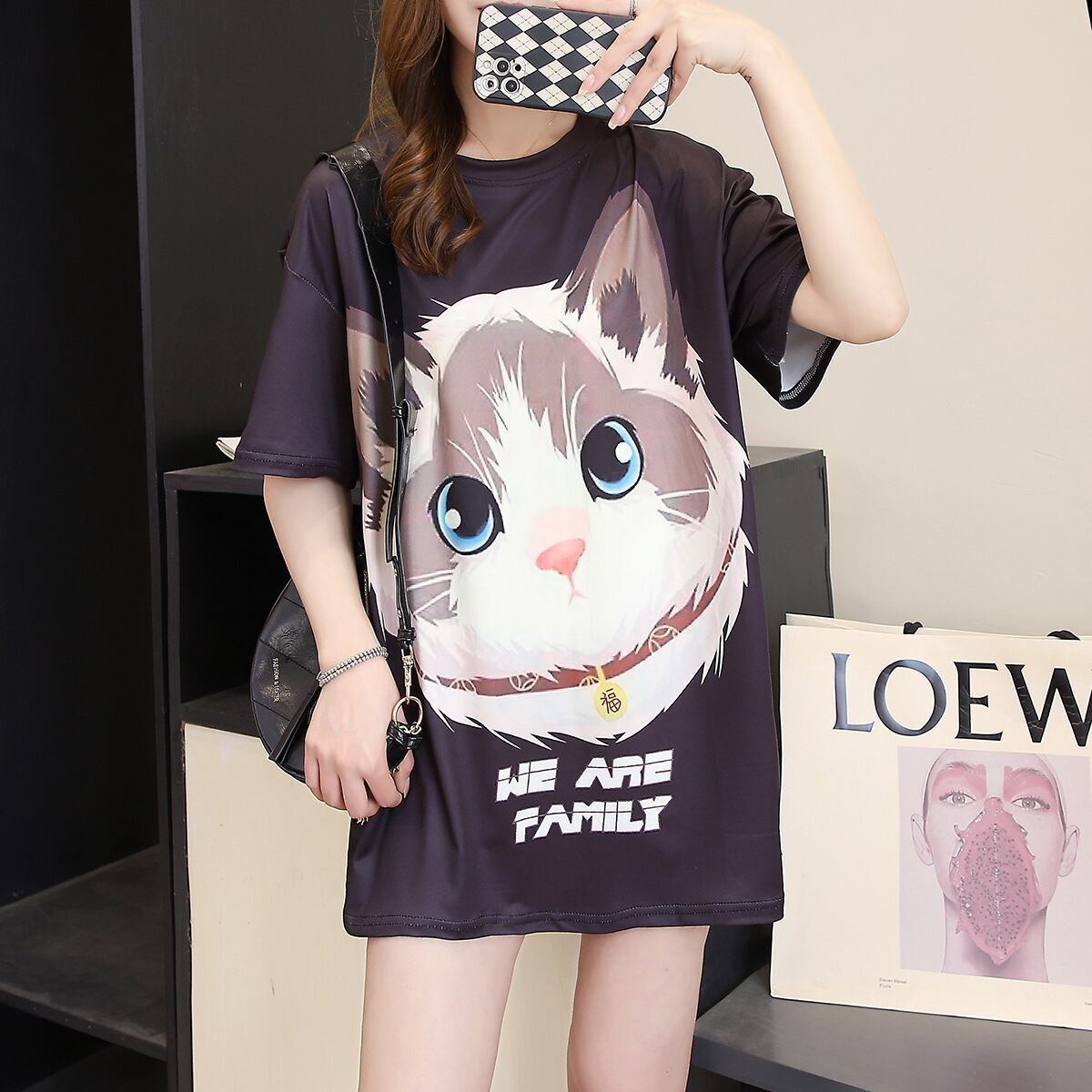 新商品 カジュアル 売り切れ必至 ルーズ プリント 全2色 半袖Tシャツ<S-8777>