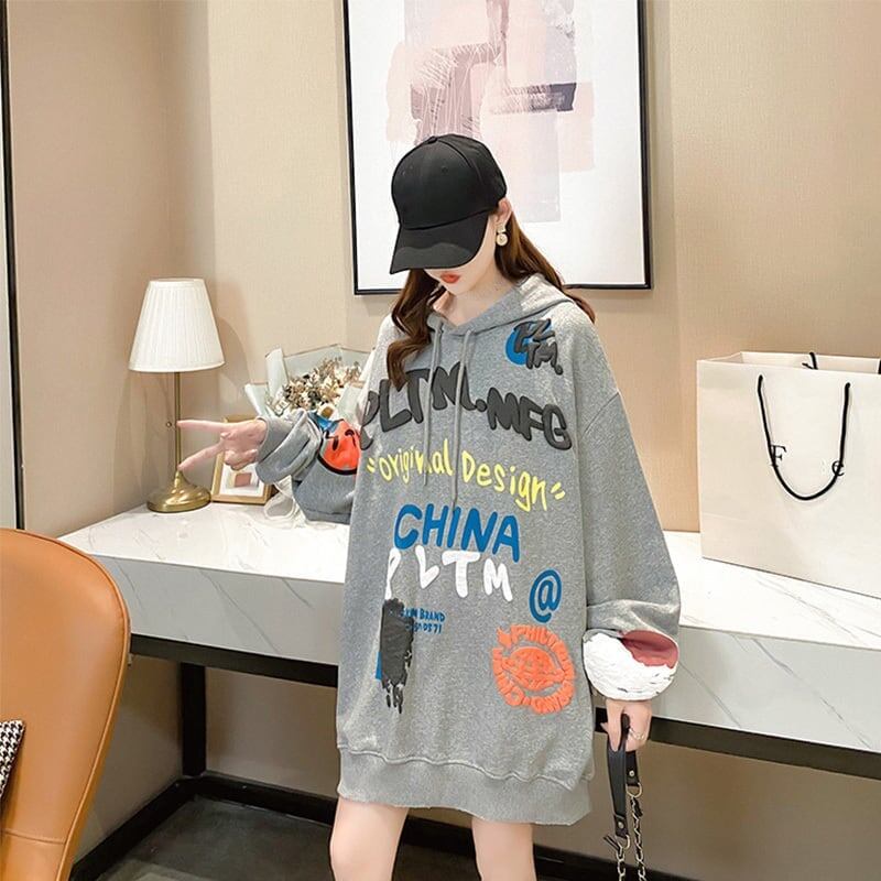 気質溢れる 3色選択可 女性力を高める プリント 長袖 スウェット パーカー＜S-2844＞