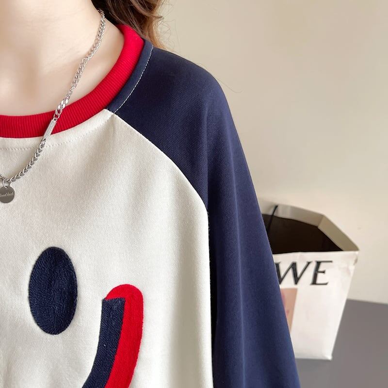 秋の新作スマイル長袖Tシャツトップス<S-5028>
