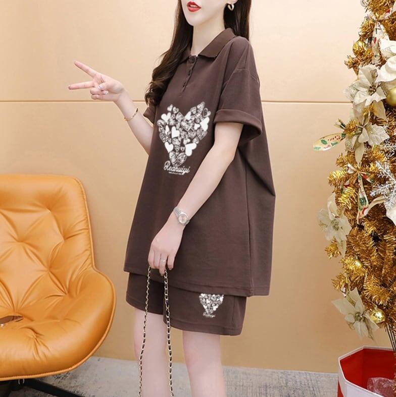 売り切れ必至 シンプル 清涼感たっぷり 半袖Tシャツ＋パンツ セットアップ＜S-8195＞