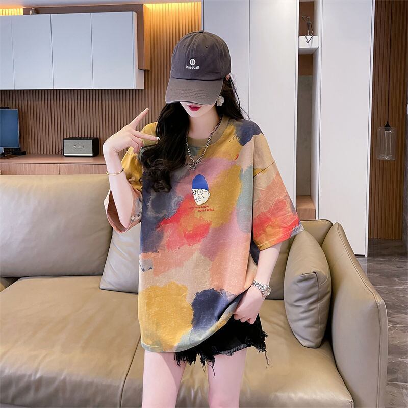 売り切れ必至 絞り染め ファッション プリント 2色選択 半袖Tシャツ＜S-8573＞