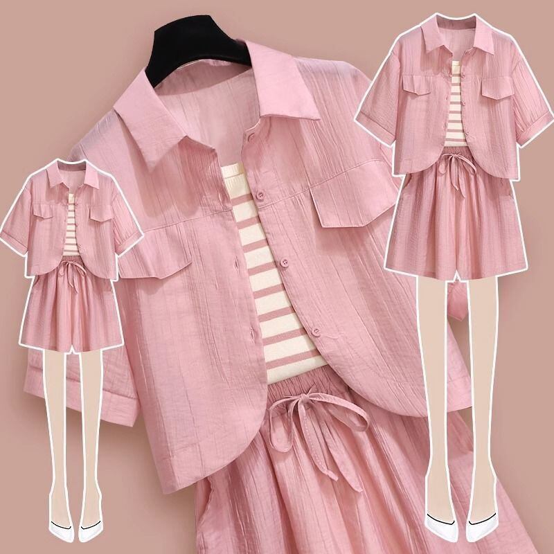 定番シンプル 紫外線対策 上品 全3色 シャツ+パンツセット ＜S-8655＞