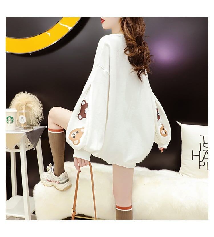 【半額！期間限定！！】韓国風ルーズラウンドネックミドル丈ファッション怠惰なトップス<S-5067>
