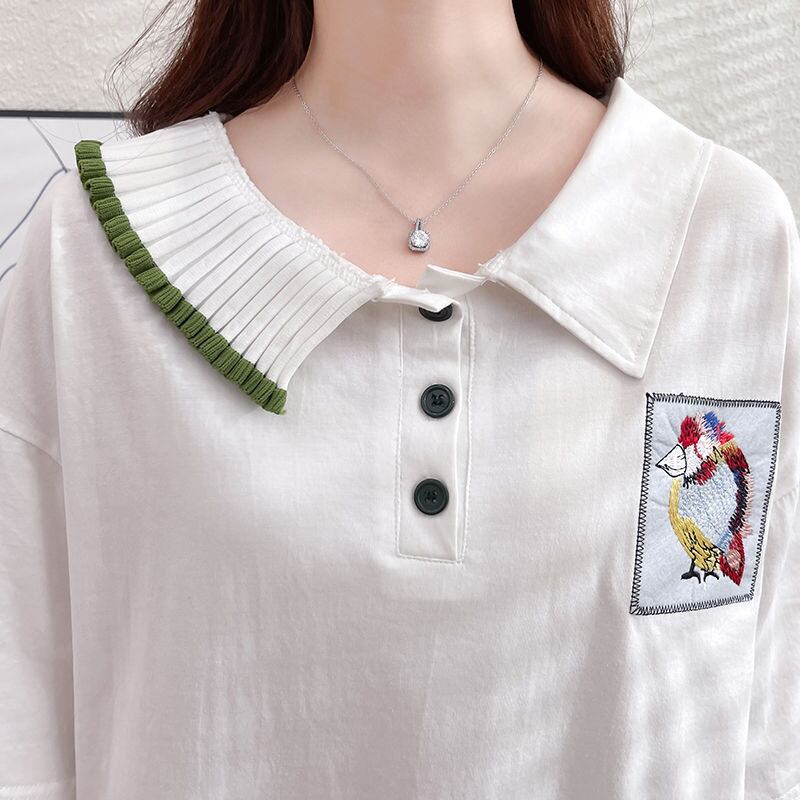 絶対欲しい キュート 定番シンプル 切り替え 全2色 半袖Tシャツ<S-8742>