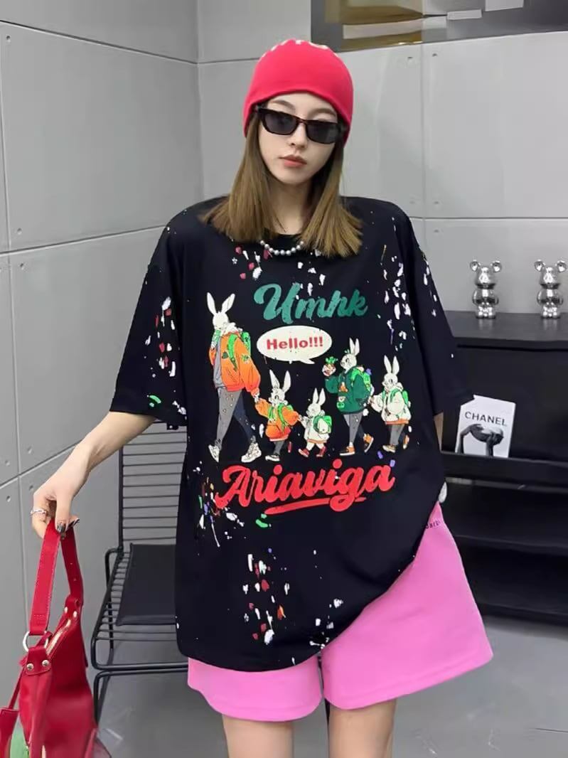 早い者勝ち キュート ファッション ルーズ 落書き風 プリント半袖Tシャツ 全3色<S-4913>
