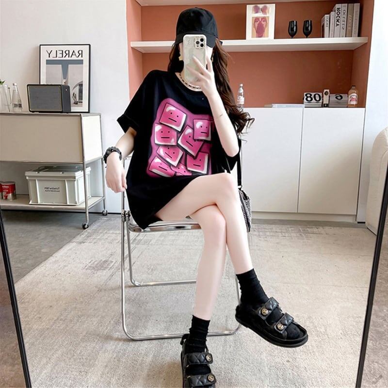 オシャレ度満点 ラウンドネック カジュアル プリント Tシャツ カットソー＜S-3064＞