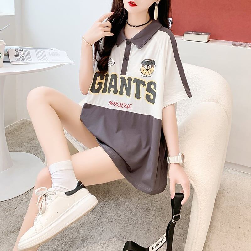 ファッションカジュアルネットレッドルーズポロカラー半袖Tシャツ<S-2856>