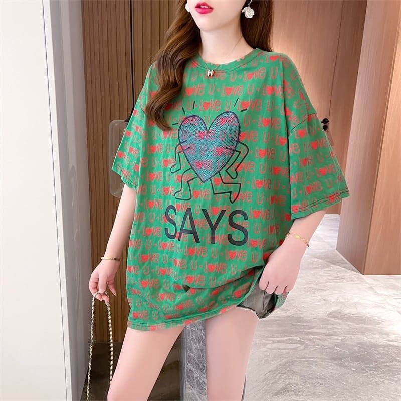 カジュアル 切り替え オシャレ度満点 プリント Tシャツ カットソー＜S-3411＞