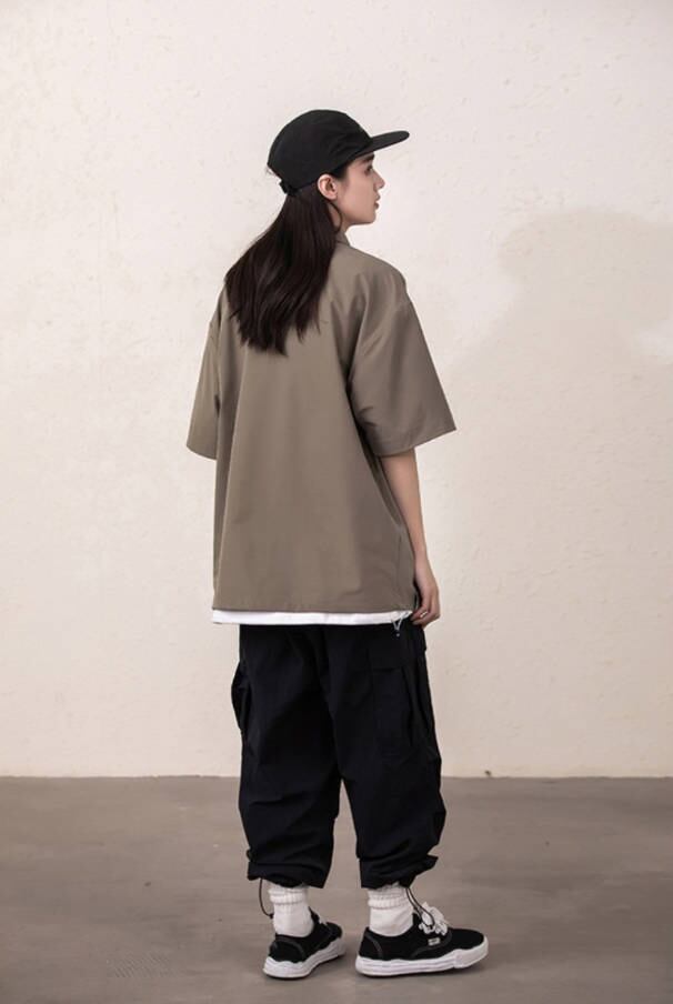 ルーズシルエット ハーフジップ 速乾 半袖 Tシャツ<S-13119>