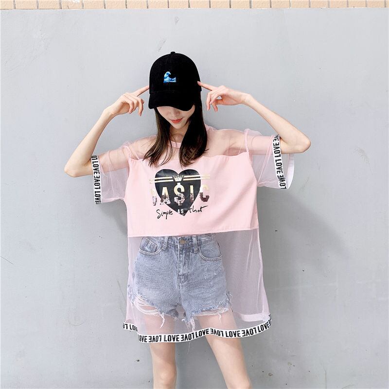 売り切れ必至 レイヤード風 個性派 チュール ゆったり半袖 Tシャツ全4色 ＜S-8157＞