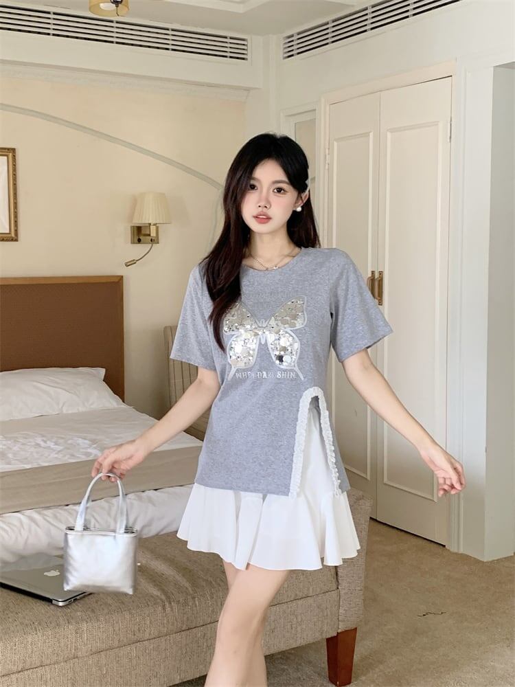 絶対欲しい キュート 超人気 ピンク プリント スパンコール 3色選択 半袖Tシャツ＜S-8570＞