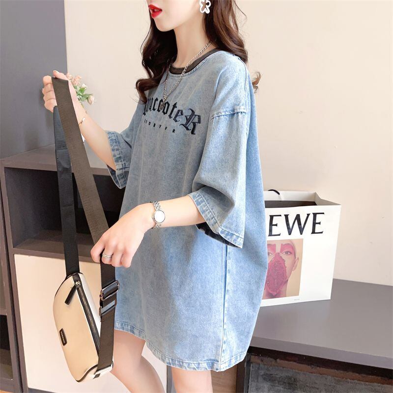 人気商品再入荷 アバンギャルド 着回し力抜群 ルーズ デニム 半袖Tシャツ<S-8804>