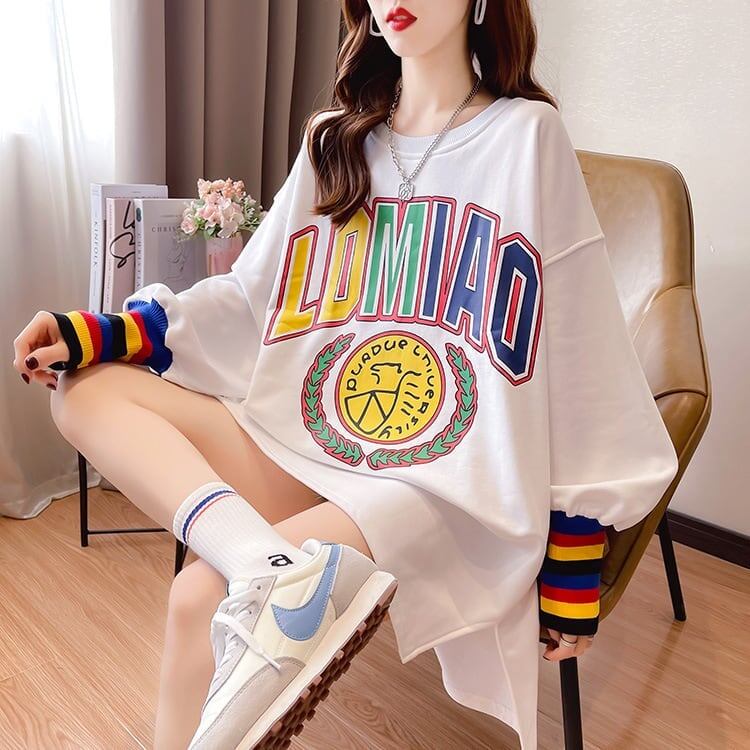 着?せ グラフィックプリント 虹色 ロング長袖Tシャツ 三色トップス＜S-4107＞
