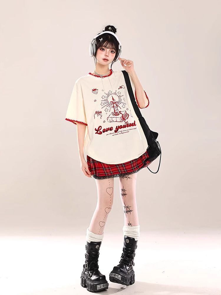 大人可愛い 早い者勝ち 絶対流行 カジュアル 2色選択 Tシャツ<S-11108>
