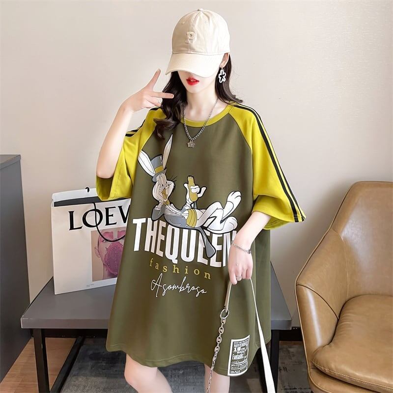 キュートなウサギのカラーブロック半袖Tシャツ<S-2989>