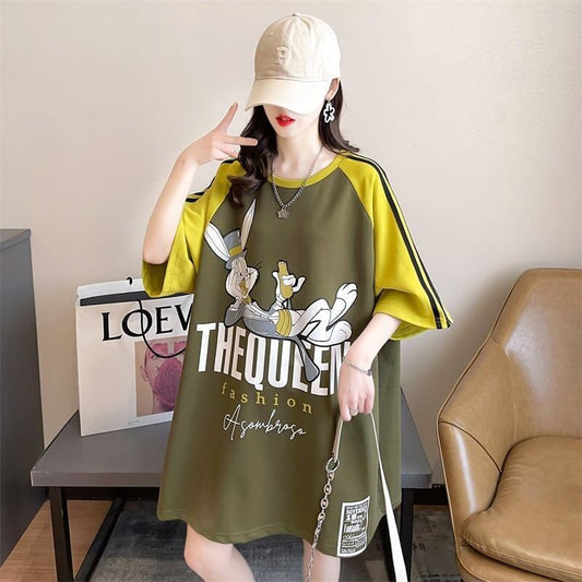 キュートなウサギのカラーブロック半袖Tシャツ<S-2989>