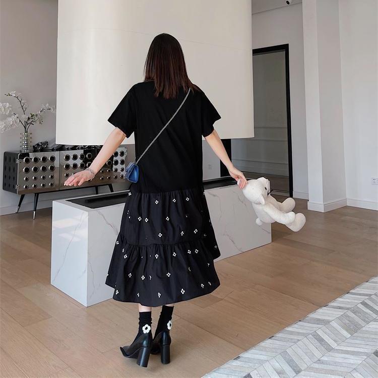 超人気 カジュアル 美人度アップ 切り替え レイヤード風 ワンピース<S-8069>