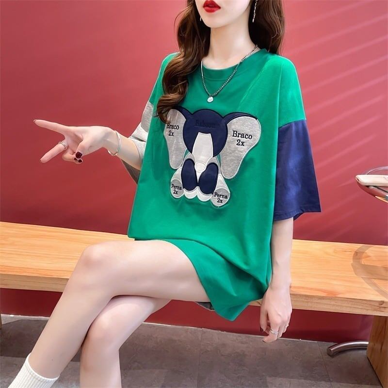 気質漫画カラーマッチング偽ツーピース半袖Tシャツ<S-2997>