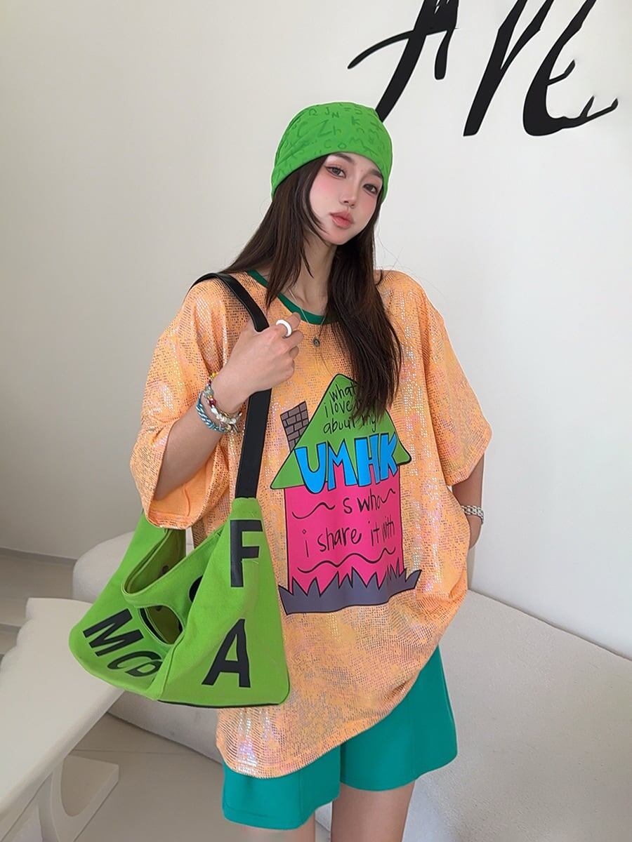 個性派 売れ筋 おすすめ 絶対流行 早い者勝ち カジュアル 2色選択 Tシャツ<S-11373>