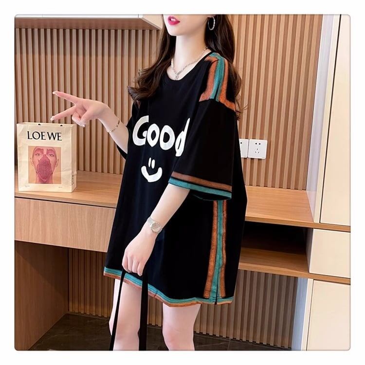 おすすめ プリント アルファベット ロング Tシャツ ゆったり半袖 ＜S-2881＞