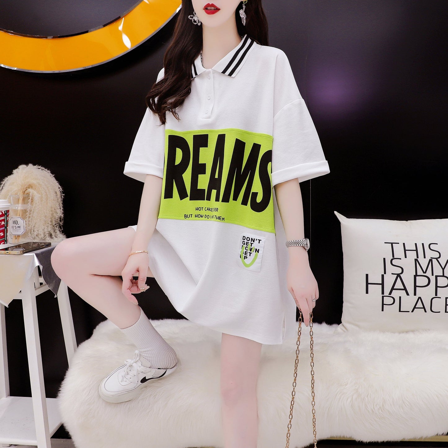 ゆったり感アップ 切り替え カジュアル プリント Tシャツ カットソー＜S-3506＞