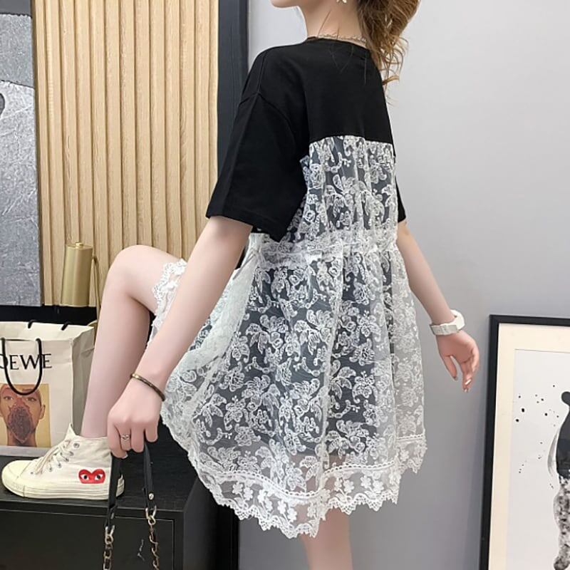 美人度アップ 切り替え ファッション ラウンドネック ワンピース＜S-3192＞
