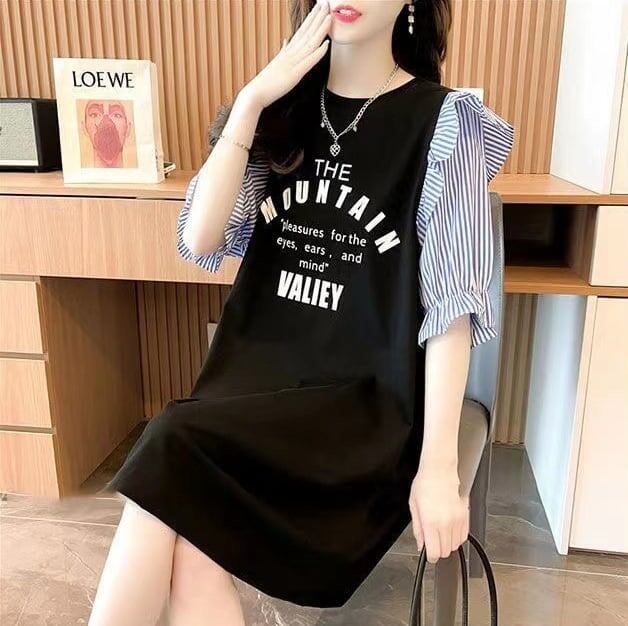 夏新作 カラーマッチング スカラップスリーブ ロング Tシャツ ゆったり 5分袖 ＜S-2854＞