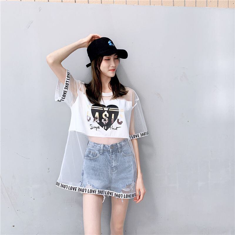 売り切れ必至 レイヤード風 個性派 チュール ゆったり半袖 Tシャツ全4色 ＜S-8157＞