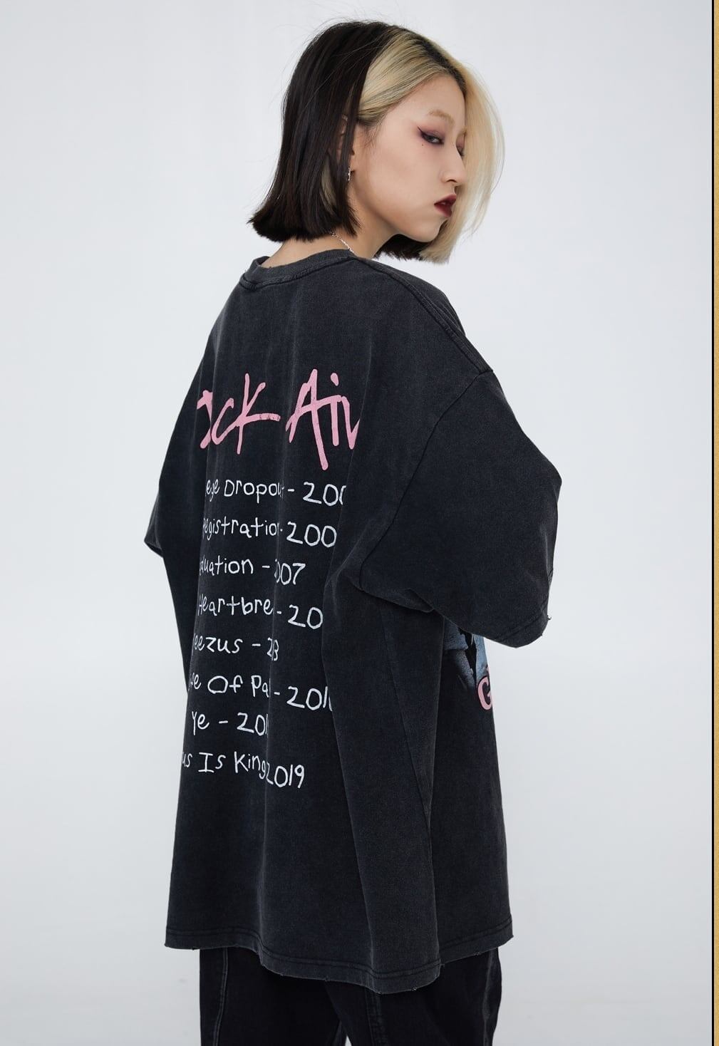 見逃し厳禁 ファッション ストリート系 ヴィンテージ加工 プリントTシャツ ＜S-2893＞