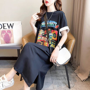 スタイリッシュ プリント 一目惚れ Tシャツ カットソー ワンピース＜S-3575＞