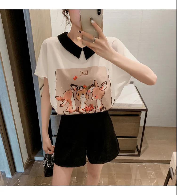 美人度アップ シフォン スウィート 半袖 Tシャツ ショートパンツ セットアップ ＜S-9234＞