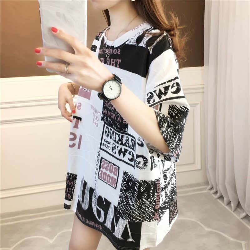 カジュアル ラウンドネック オシャレ度満点 プリント Tシャツ カットソー＜S-2947＞