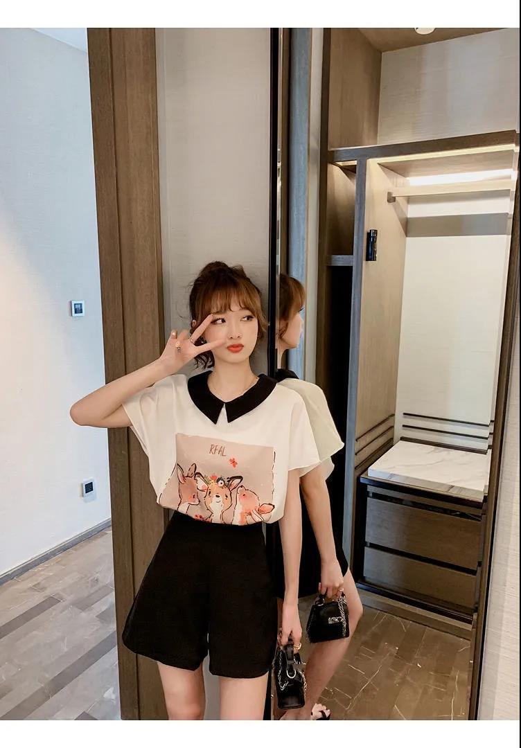美人度アップ シフォン スウィート 半袖 Tシャツ ショートパンツ セットアップ ＜S-9234＞