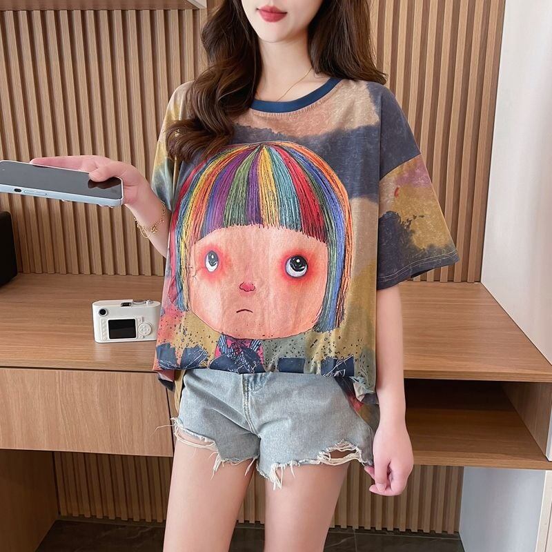 売り切れ必至 絞り染め ファッション プリント 半袖 Tシャツ＜S-8412＞