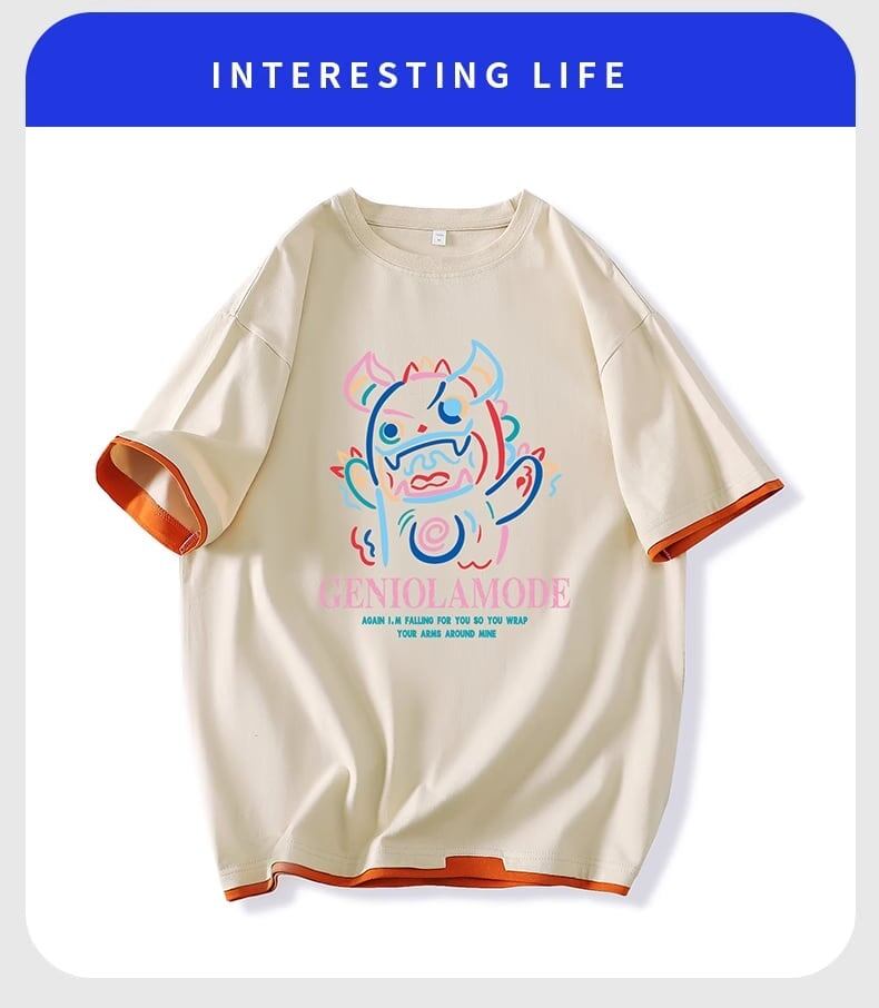 ユニセックスピュアコットン漫画プリント半袖Tシャツ<S-5115>