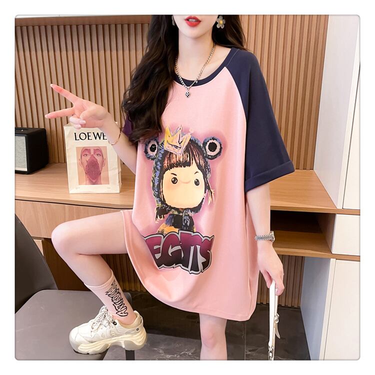超人気 切り替え スウィート プリント レース 全2色 半袖Tシャツ ＜S-8716＞