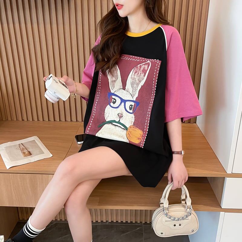 絶対欲しい プリント 個性派 切り替え 全2色 半袖 Tシャツ ＜S-8545＞