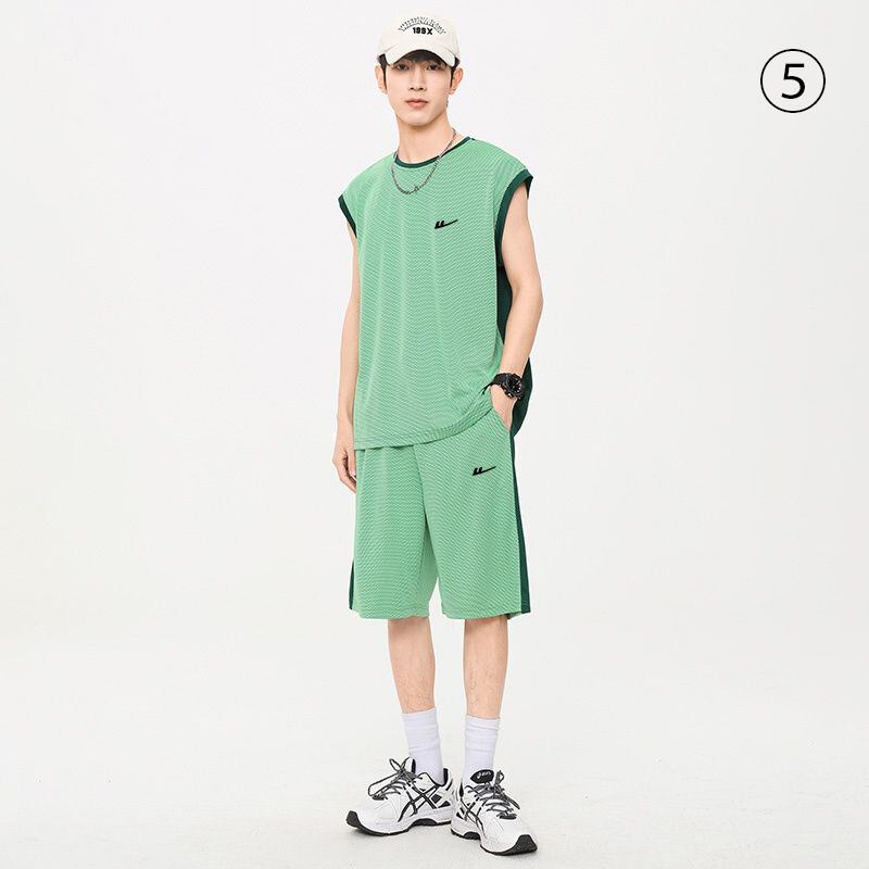 売り切れ必至 ファッション 超人気 男女兼用 ノースリーブＴシャツⅹパンツセット全5色<S-8754>